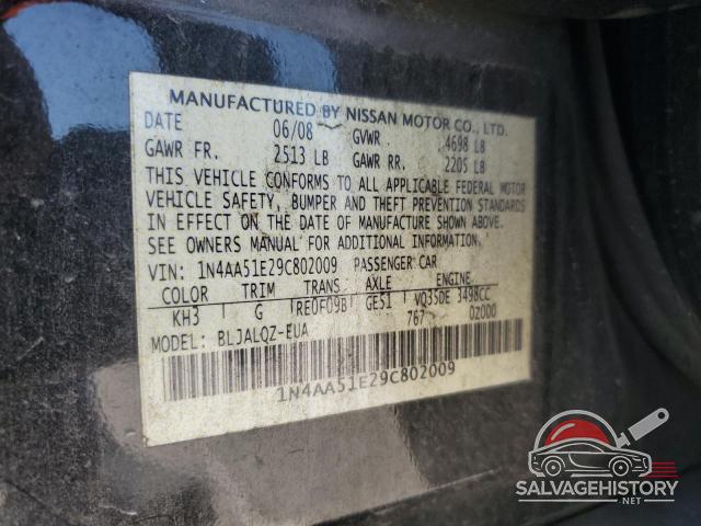 1N4AA51E29C802009 2009 NISSAN MAXIMA photo no. 12