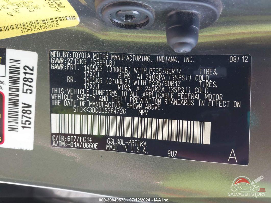 5TDKK3DC0DS284726 2013 TOYOTA SIENNA photo no. 9