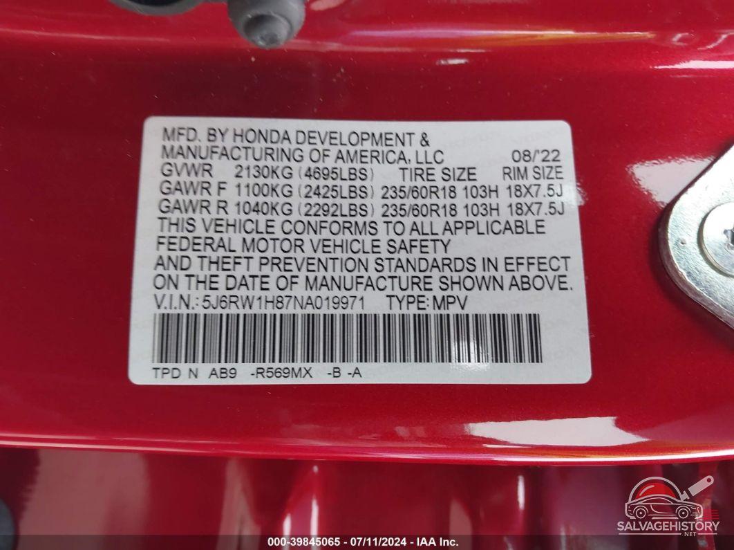 5J6RW1H87NA019971 2022 HONDA CR-V photo no. 9