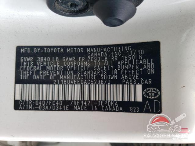 2T1BU4EE0AC529870 2010 TOYOTA COROLLA photo no. 12