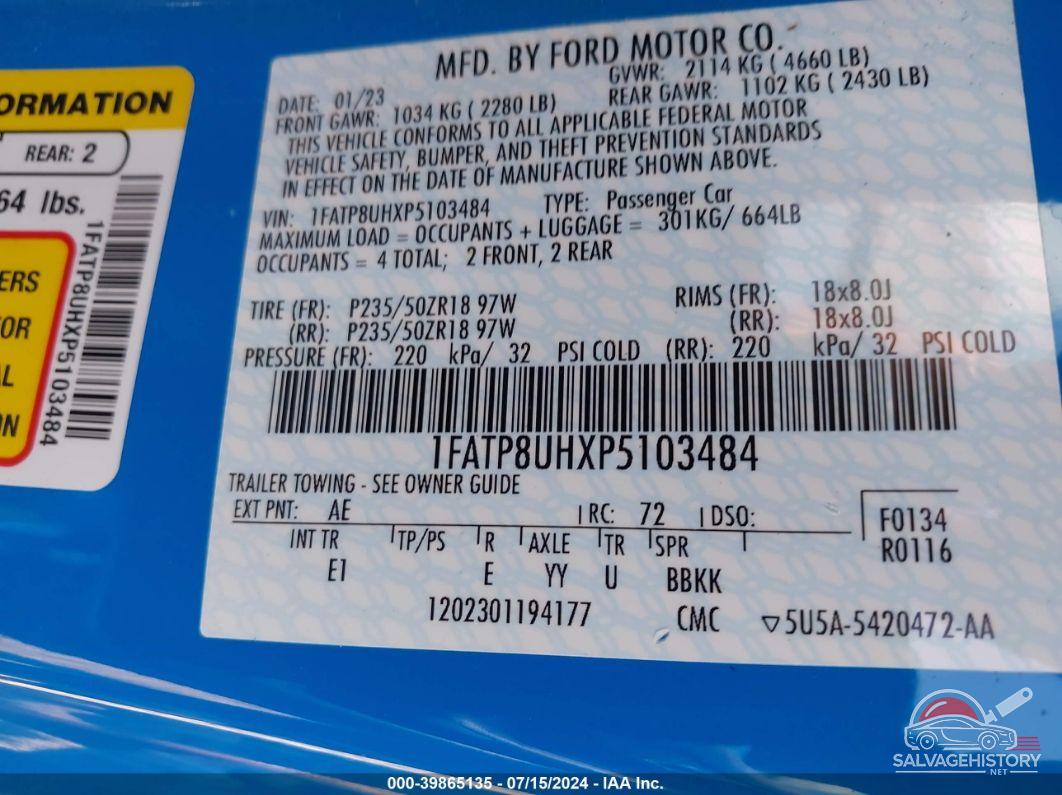 1FATP8UHXP5103484 2023 FORD MUSTANG photo no. 9