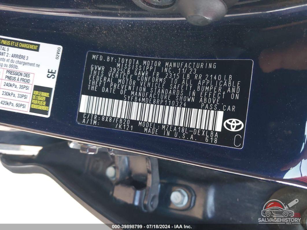 5YFB4MDE8RP110324 2024 TOYOTA COROLLA photo no. 9