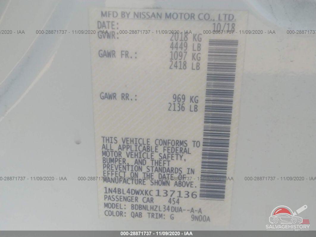 1N4BL4DWXKC137136 2019 NISSAN ALTIMA photo no. 9