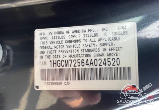 1HGCM72564A024520 2004 HONDA ACCORD photo no. 10