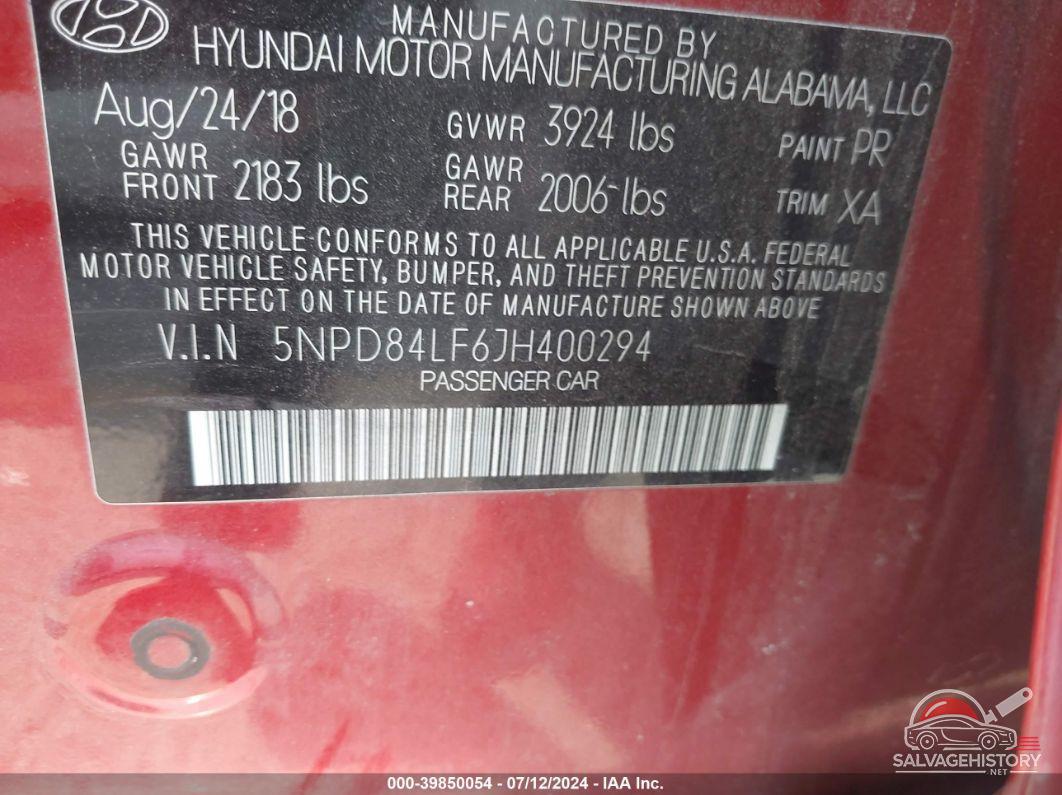 5NPD84LF6JH400294 2018 HYUNDAI ELANTRA photo no. 9