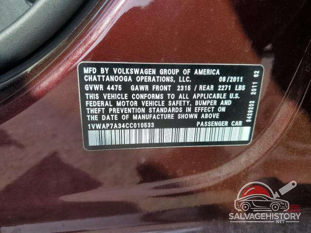 1VWAP7A34CC010533 2012 VOLKSWAGEN PASSAT photo no. 12