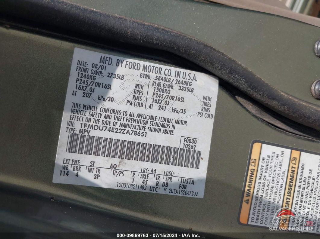 1FMDU74E22ZA78651 2002 FORD EXPLORER photo no. 9