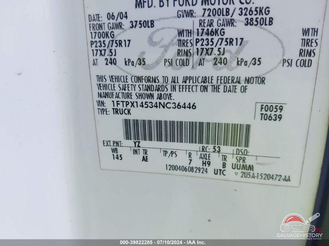 1FTPX14534NC36446 2004 FORD F-150 photo no. 9