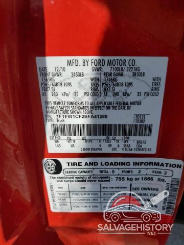 1FTFW1CF2BFA41289 2011 FORD F-150 photo no. 12