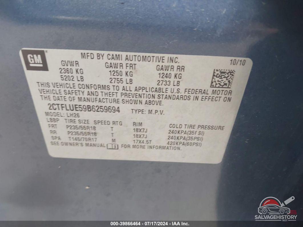 2CTFLUE59B6259694 2011 GMC TERRAIN photo no. 9