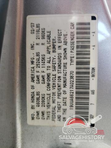 19UUA66217A023870 2007 ACURA TL photo no. 12