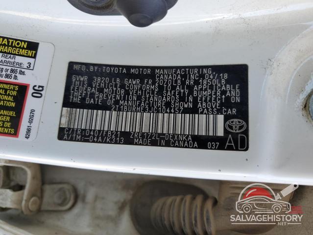 2T1BURHE3JC104457 2018 TOYOTA COROLLA photo no. 12