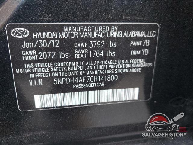 5NPDH4AE7CH141800 2012 HYUNDAI ELANTRA photo no. 12