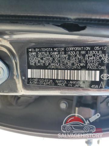 JTDKDTB36C1512916 2012 TOYOTA PRIUS photo no. 12