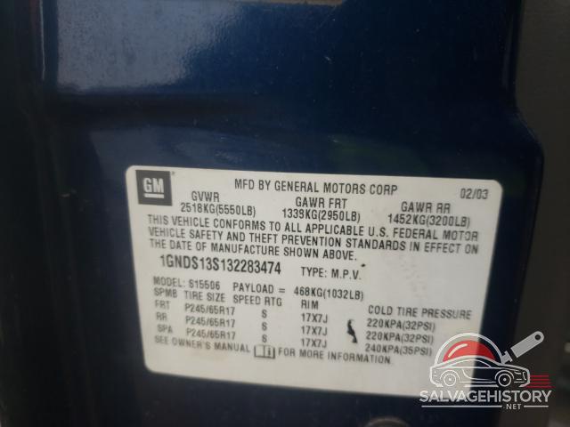 1GNDS13S132283474 2003 CHEVROLET TRAILBLZR photo no. 10