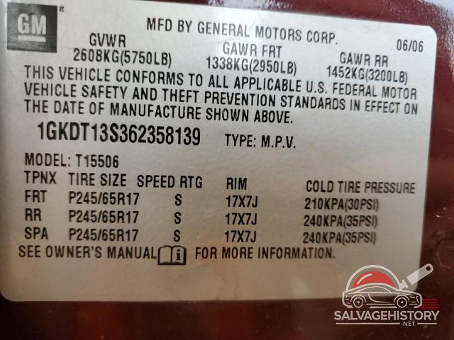1GKDT13S362358139 2006 GMC ENVOY photo no. 13