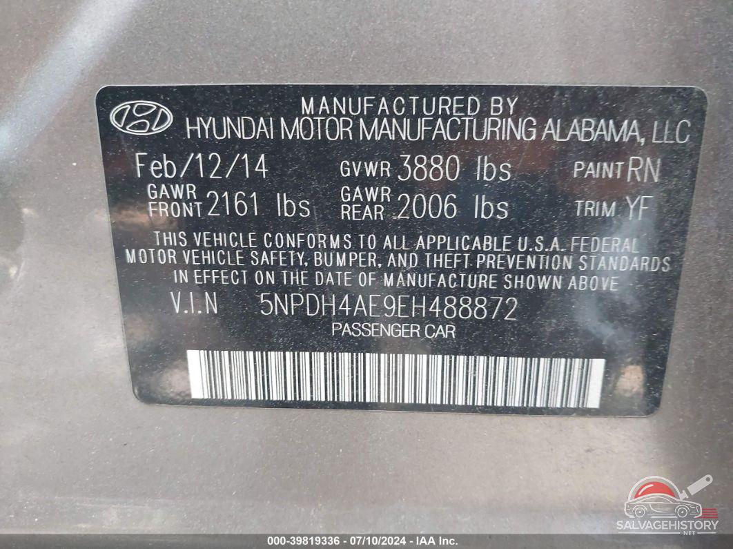 5NPDH4AE9EH488872 2014 HYUNDAI ELANTRA photo no. 9