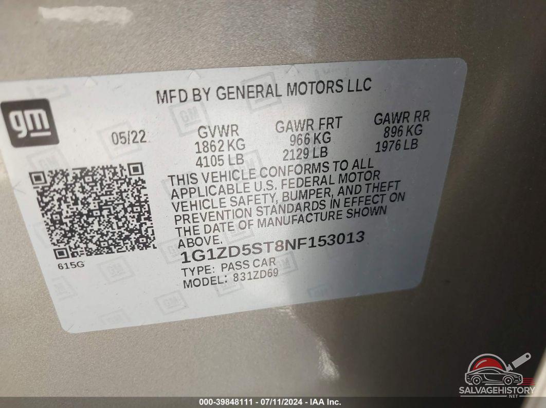1G1ZD5ST8NF153013 2022 CHEVROLET MALIBU photo no. 9