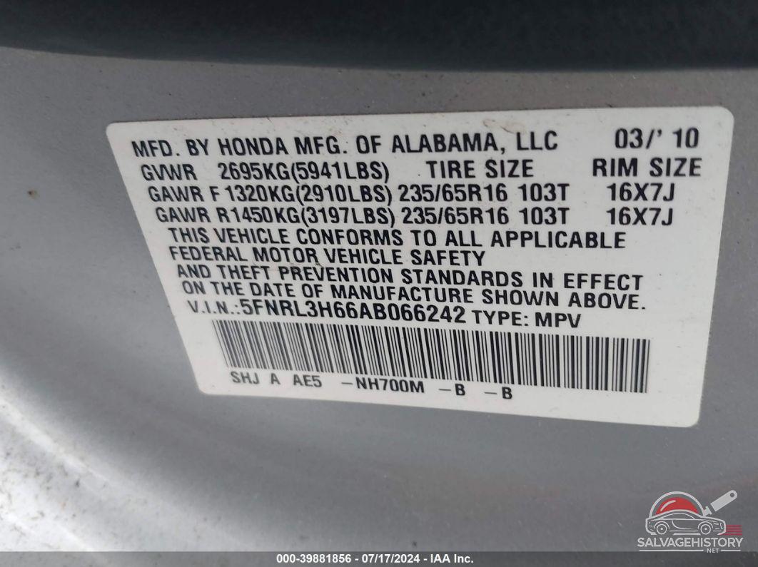 5FNRL3H66AB066242 2010 HONDA ODYSSEY photo no. 9