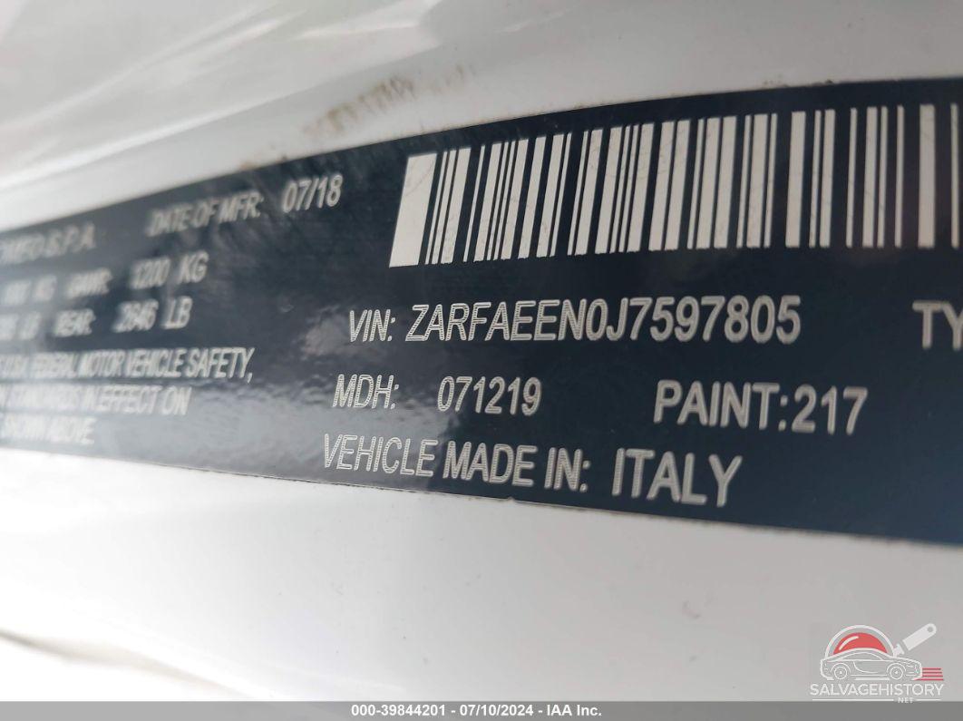 ZARFAEEN0J7597805 2018 ALFA ROMEO GIULIA photo no. 9