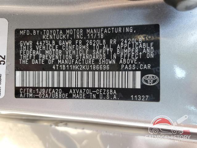 4T1B11HK2KU186696 2019 TOYOTA CAMRY photo no. 12