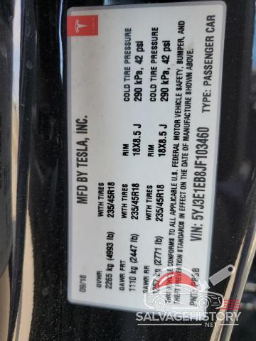 5YJ3E1EB8JF103460 2018 TESLA MODEL 3 photo no. 12
