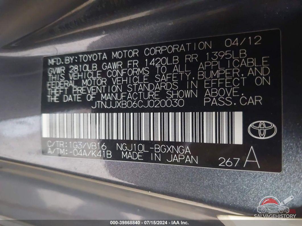 JTNJJXB06CJ020030 2012 TOYOTA SCION IQ photo no. 9