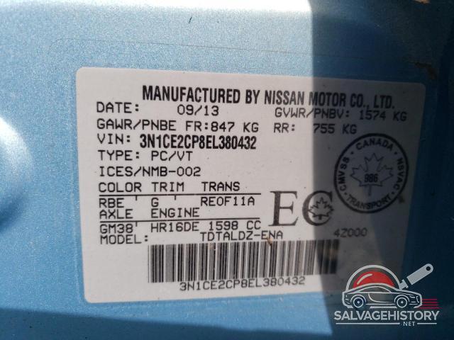 3N1CE2CP8EL380432 2014 NISSAN VERSA photo no. 12