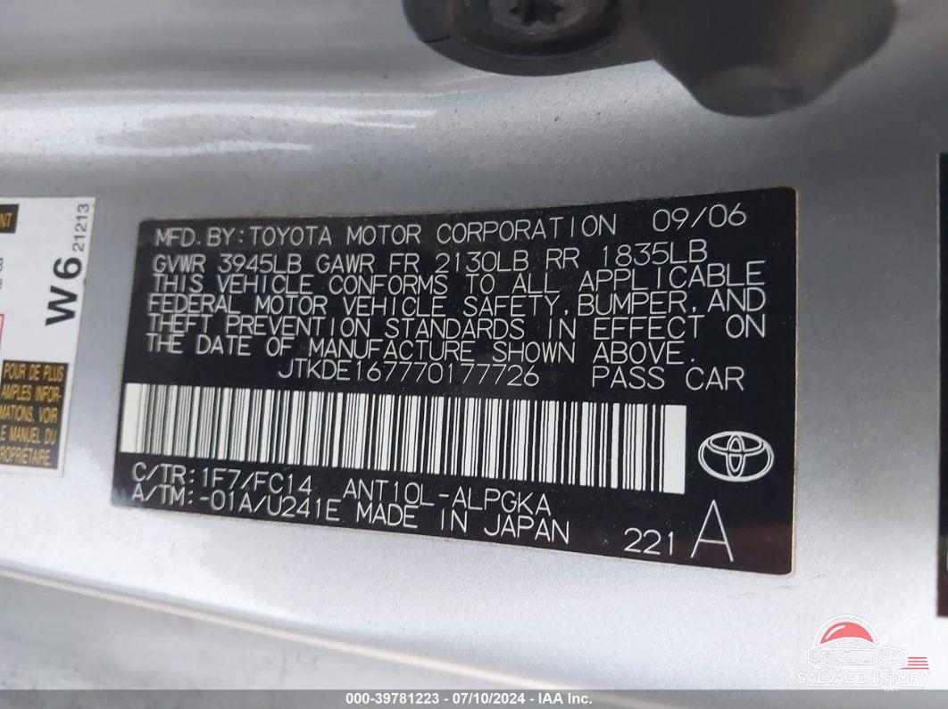 JTKDE167770177726 2007 SCION TC photo no. 9