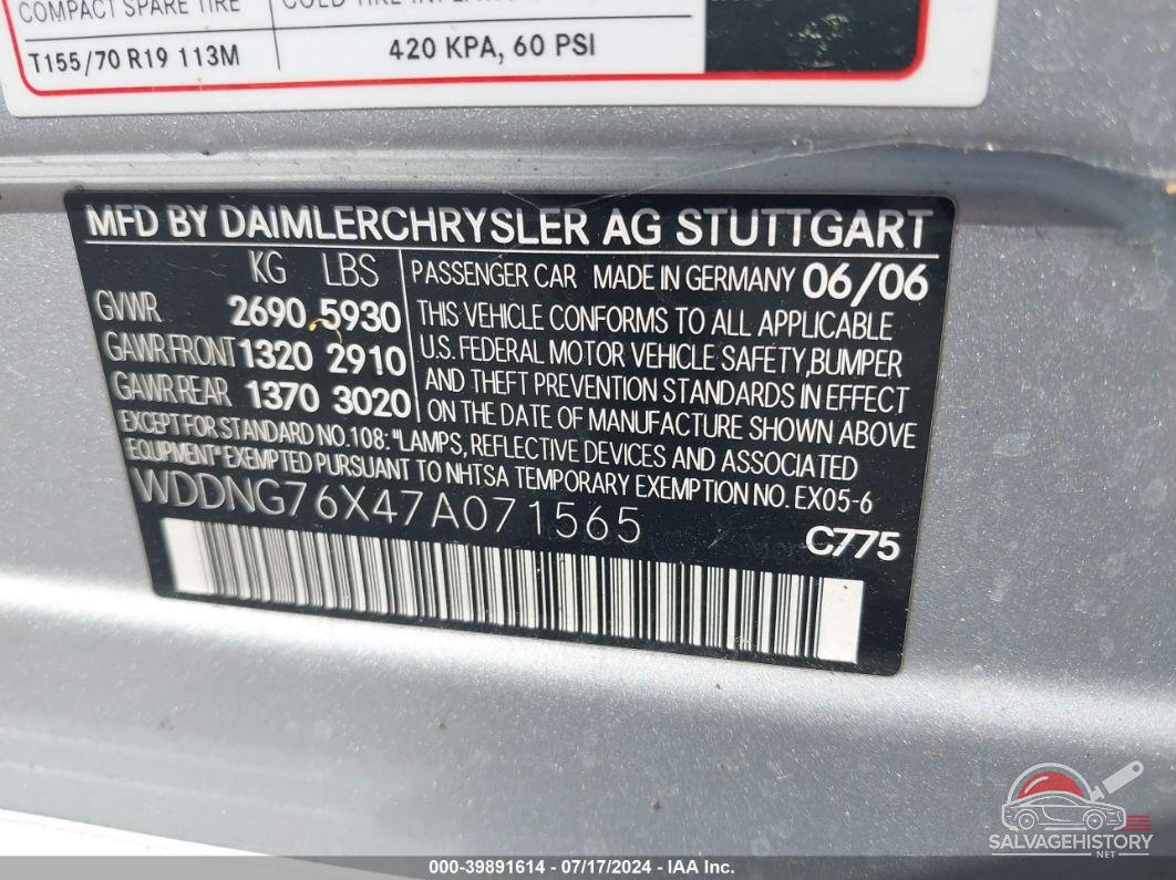 WDDNG76X47A071565 2007 MERCEDES-BENZ S 600 photo no. 8