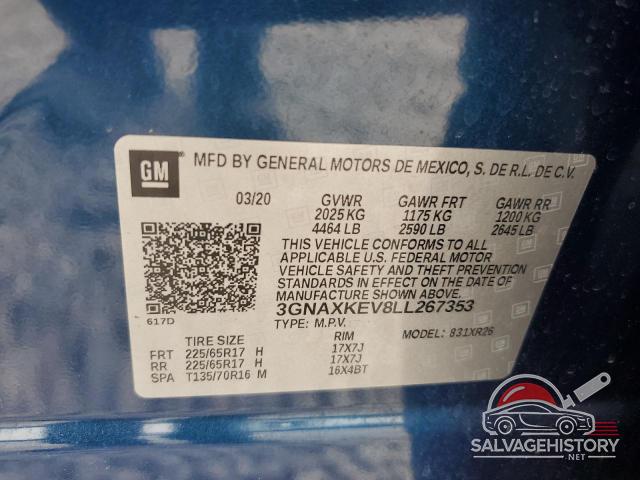 3GNAXKEV8LL267353 2020 CHEVROLET EQUINOX photo no. 12