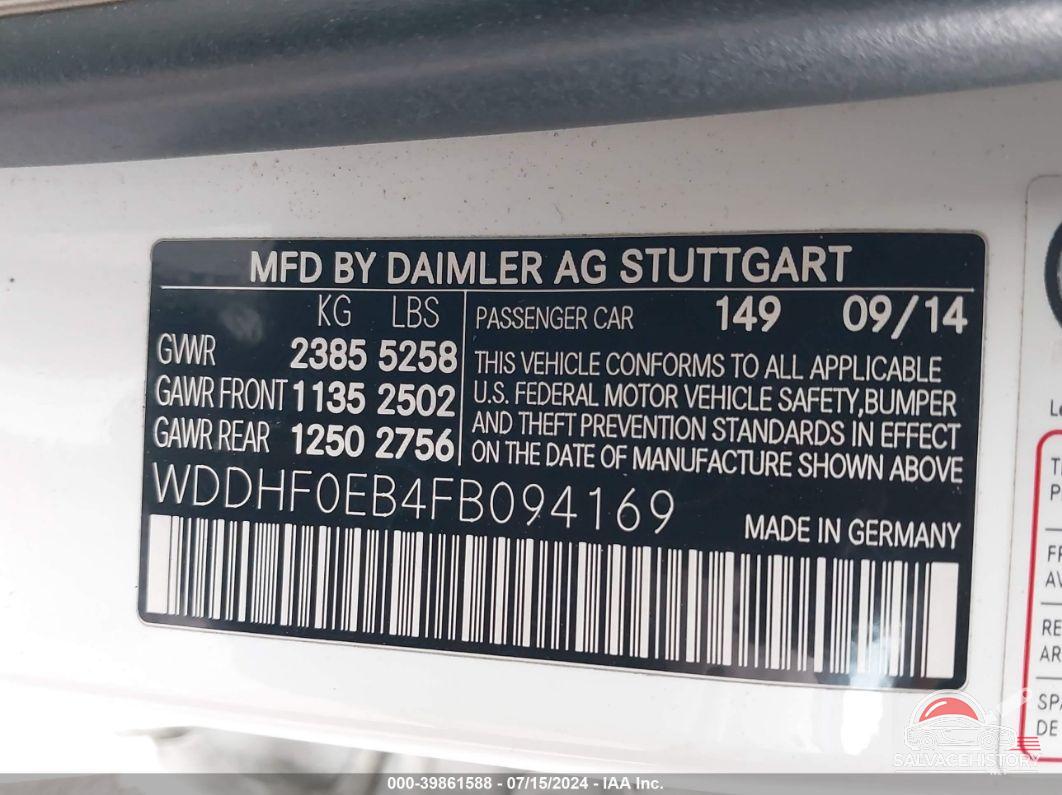 WDDHF0EB4FB094169 2015 MERCEDES-BENZ E 250 BLUETEC photo no. 9