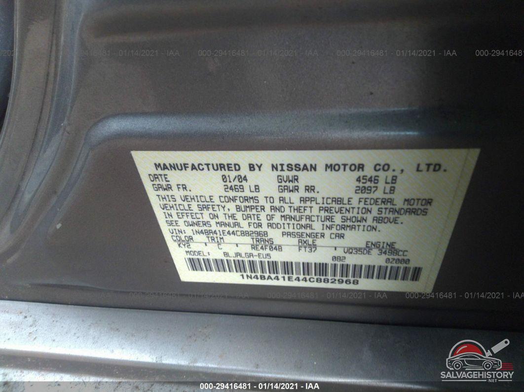 1N4BA41E44C882968 2004 NISSAN MAXIMA photo no. 9
