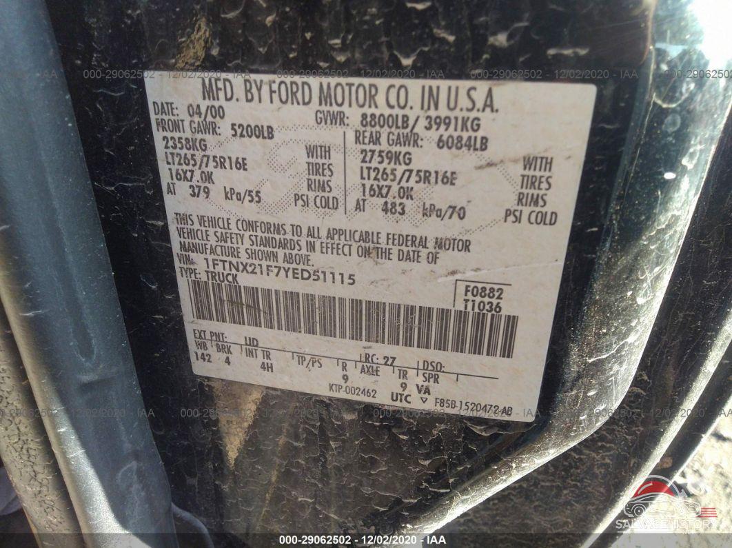 1FTNX21F7YED51115 2000 FORD SUPER DUTY F-250 photo no. 9