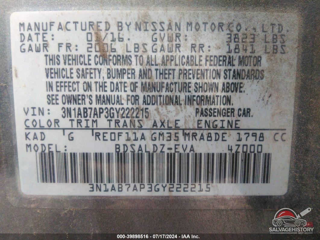 3N1AB7AP3GY222215 2016 NISSAN SENTRA photo no. 9