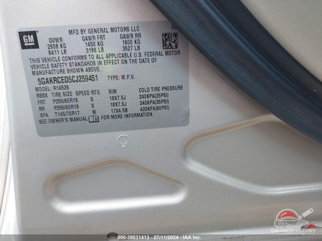 5GAKRCED5CJ259451 2012 BUICK ENCLAVE photo no. 9
