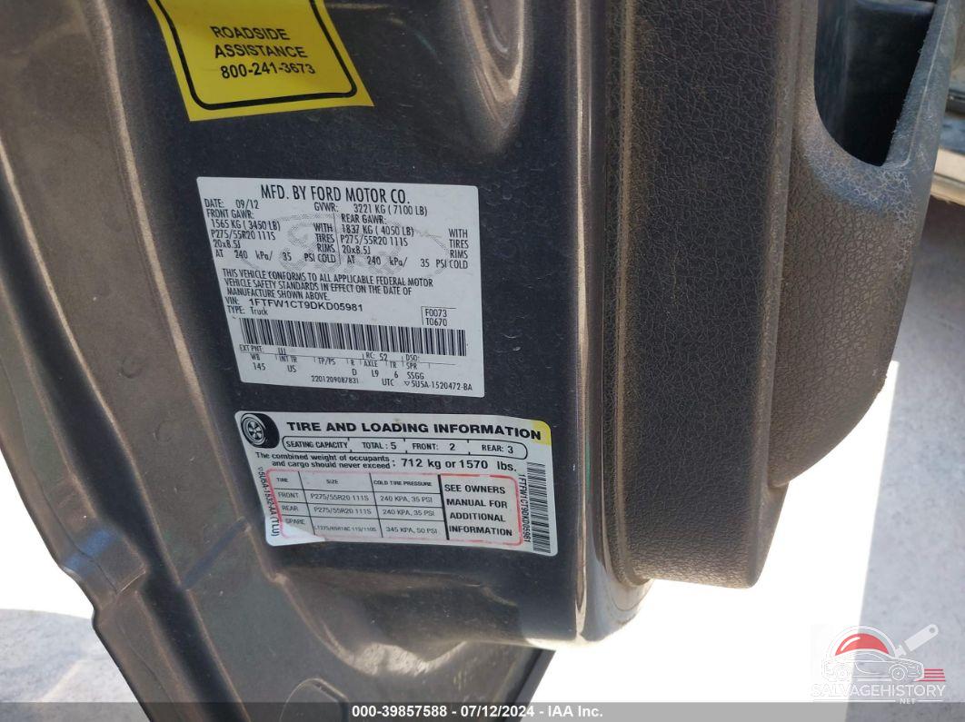 1FTFW1CT9DKD05981 2013 FORD F-150 photo no. 9