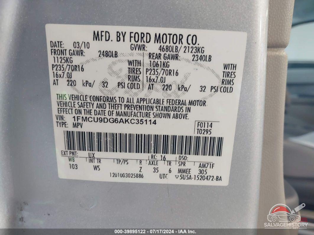 1FMCU9DG6AKC35114 2010 FORD ESCAPE photo no. 9