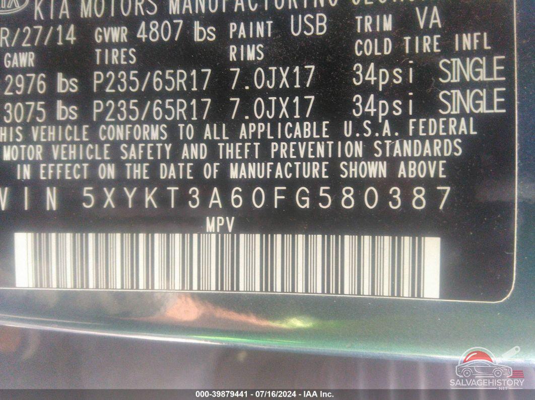 5XYKT3A60FG580387 2015 KIA SORENTO photo no. 9