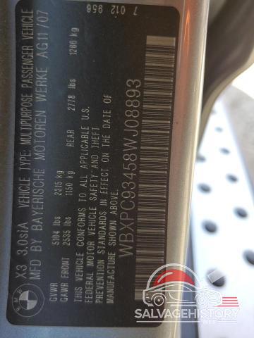 WBXPC93458WJ08893 2008 BMW X3 photo no. 13