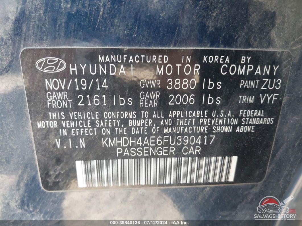 KMHDH4AE6FU390417 2015 HYUNDAI ELANTRA photo no. 9