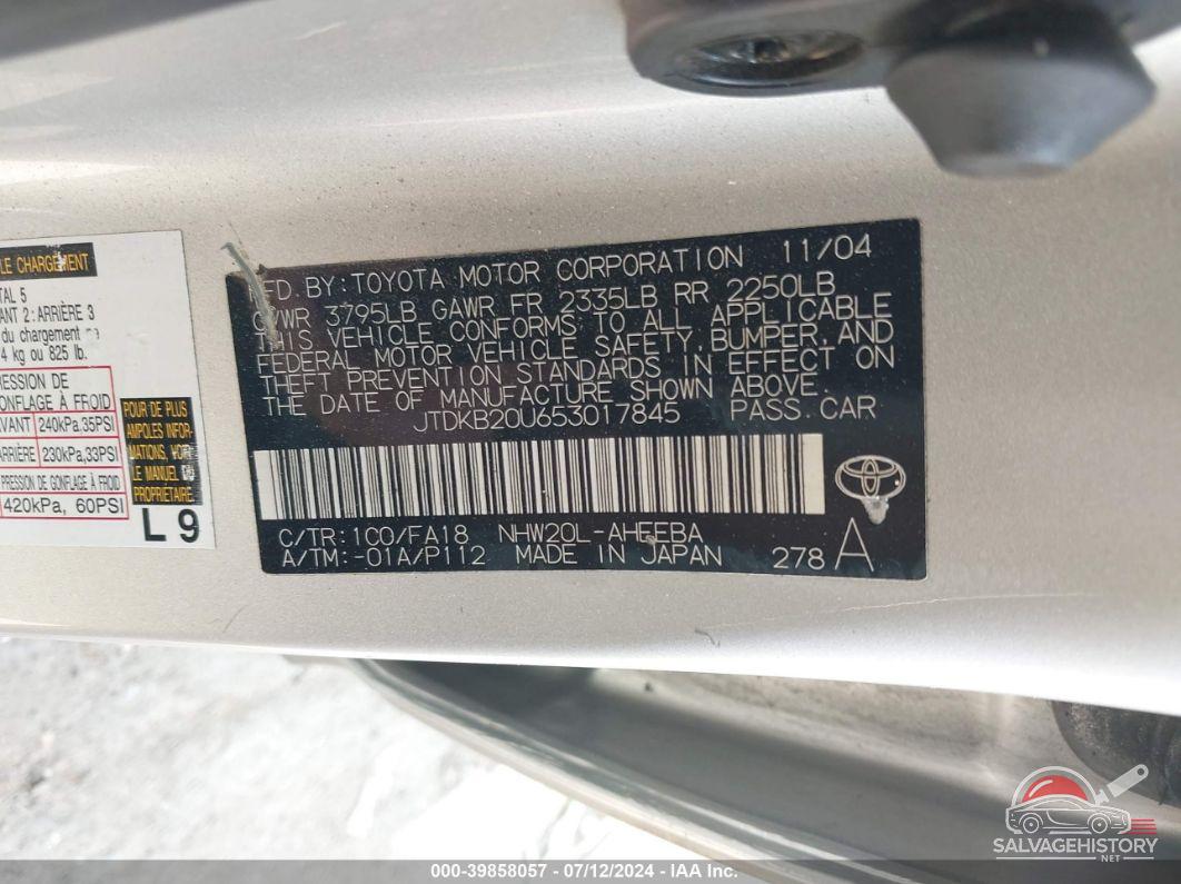 JTDKB20U653017845 2005 TOYOTA PRIUS photo no. 9