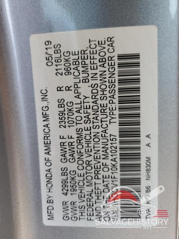 1HGCV1F10KA102157 2019 HONDA ACCORD photo no. 13