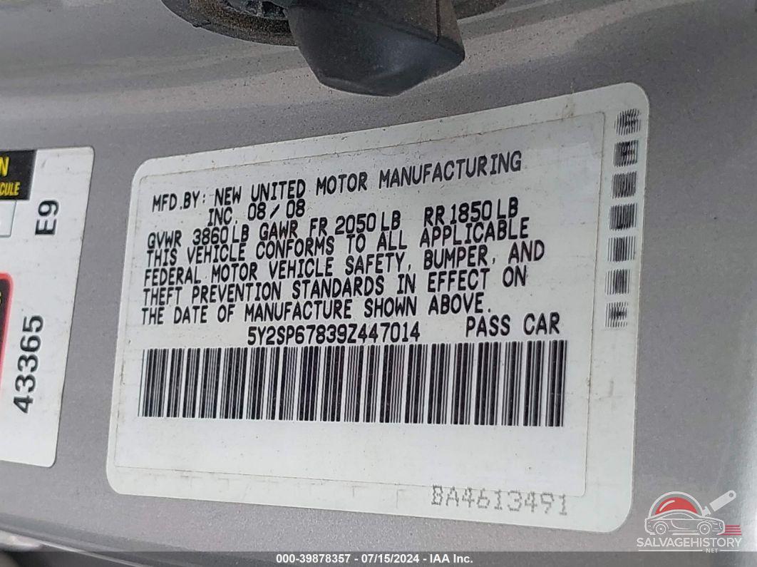 5Y2SP67839Z447014 2009 PONTIAC VIBE photo no. 9