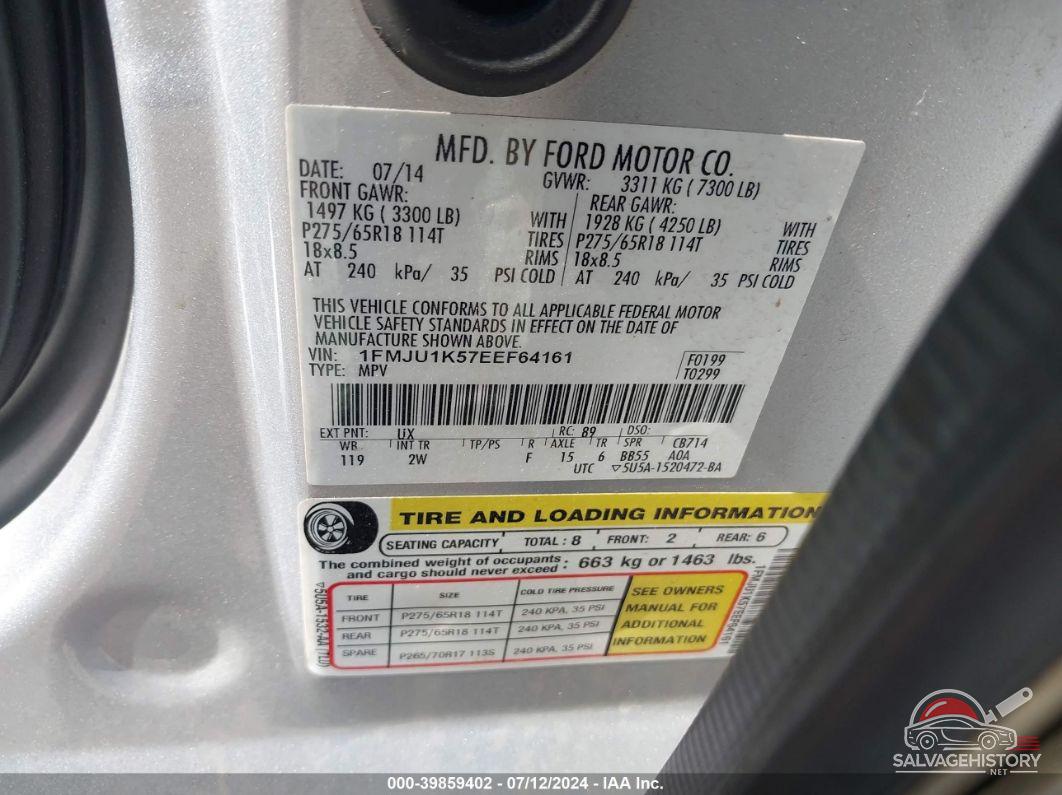 1FMJU1K57EEF64161 2014 FORD EXPEDITION photo no. 9