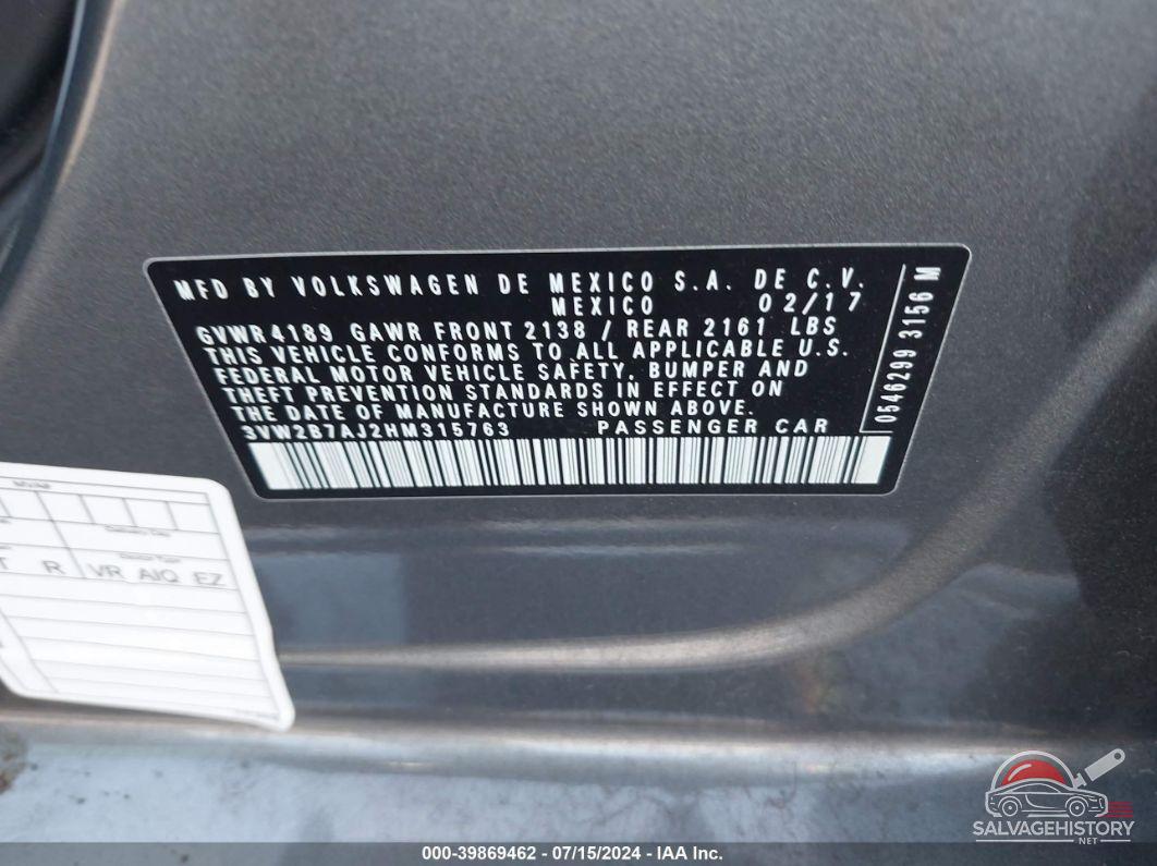 3VW2B7AJ2HM315763 2017 VOLKSWAGEN JETTA photo no. 9