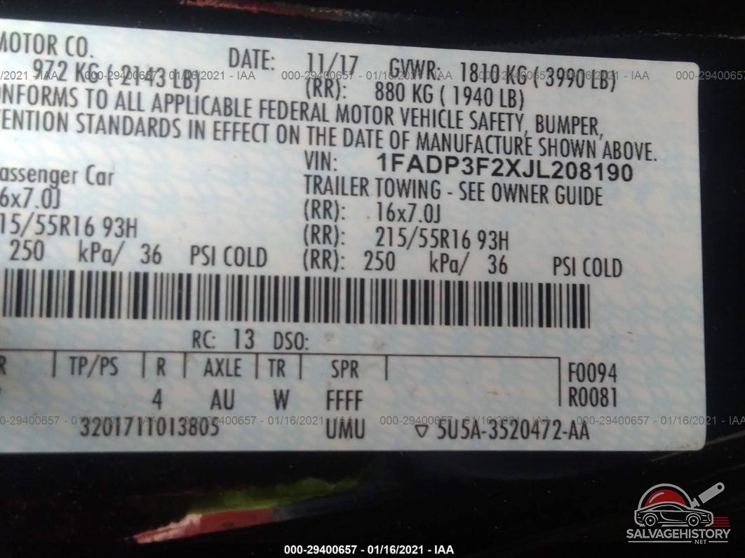 1FADP3F2XJL208190 2018 FORD FOCUS photo no. 9