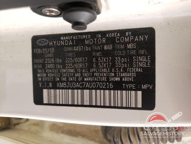 KM8JU3AC7AU070216 2010 HYUNDAI TUCSON photo no. 13
