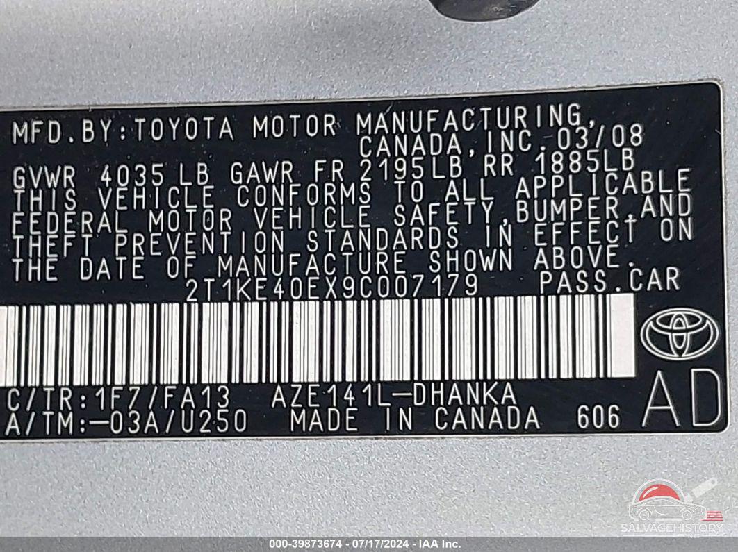 2T1KE40EX9C007179 2009 TOYOTA MATRIX photo no. 9