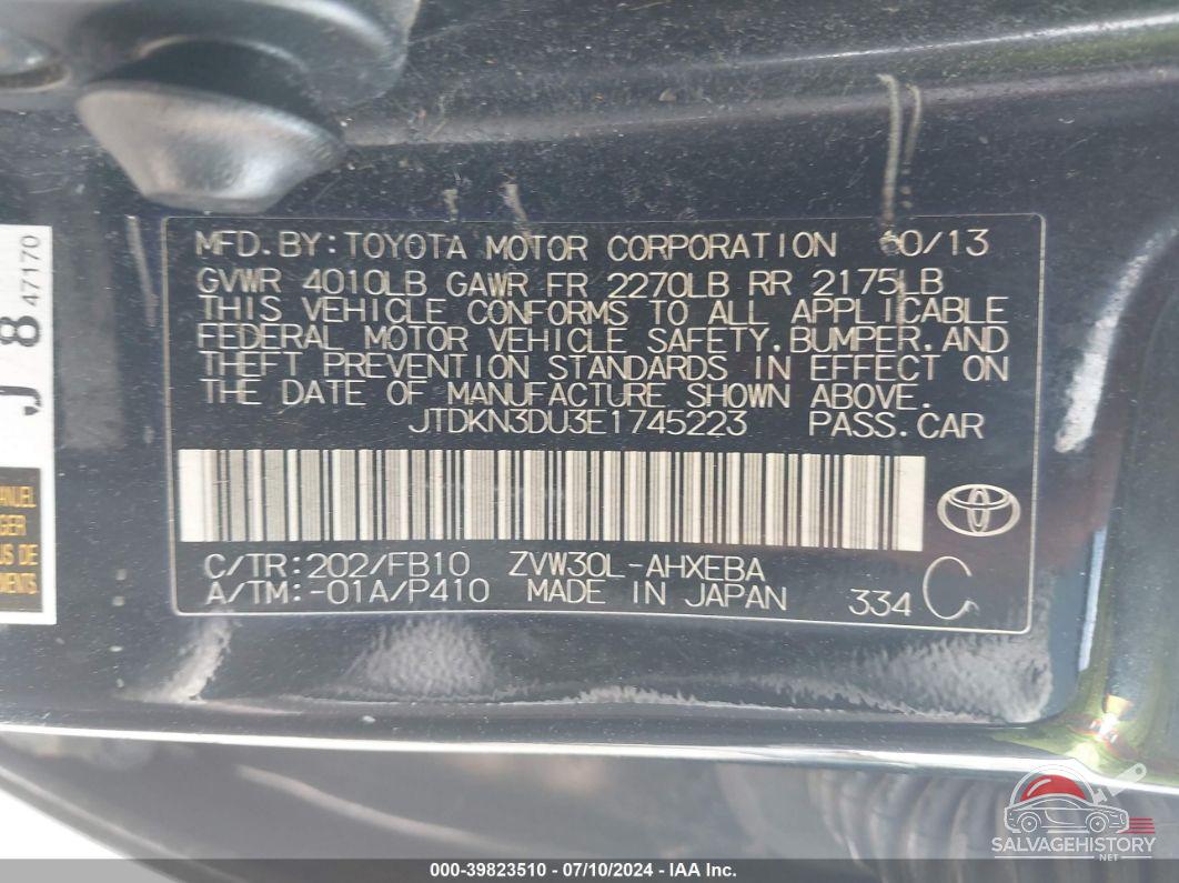 JTDKN3DU3E1745223 2014 TOYOTA PRIUS photo no. 9